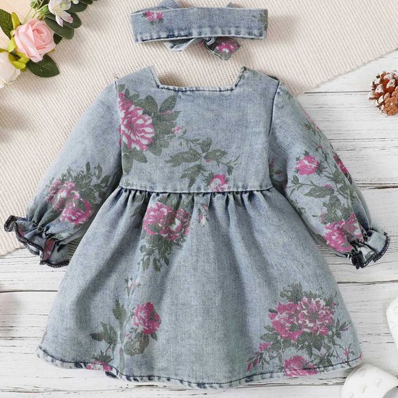 BABY GIRL FLORAL RUFFLED BUTTON FRONT DRESS - Picture 6 of 7